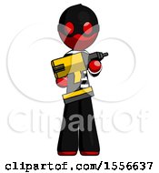 Red Thief Man Holding Large Drill