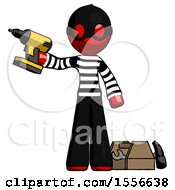 Poster, Art Print Of Red Thief Man Holding Drill Ready To Work Toolchest And Tools To Right