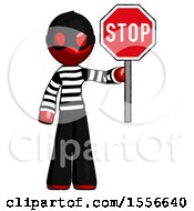 Poster, Art Print Of Red Thief Man Holding Stop Sign