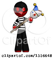 Poster, Art Print Of Red Thief Man Holding Jester Diagonally