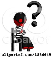 Poster, Art Print Of Red Thief Man Question Mark Concept Sitting On Chair Thinking
