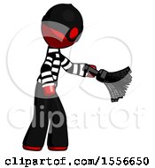 Poster, Art Print Of Red Thief Man Dusting With Feather Duster Downwards