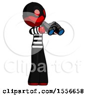Red Thief Man Holding Binoculars Ready To Look Right