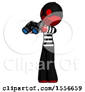 Poster, Art Print Of Red Thief Man Holding Binoculars Ready To Look Left
