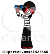 Poster, Art Print Of Red Thief Man Looking Through Binoculars To The Left