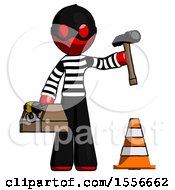 Red Thief Man Under Construction Concept Traffic Cone And Tools