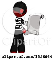 Poster, Art Print Of Red Thief Man Holding Blueprints Or Scroll