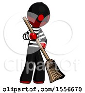 Poster, Art Print Of Red Thief Man Sweeping Area With Broom