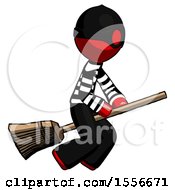 Red Thief Man Flying On Broom