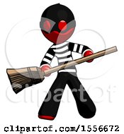 Poster, Art Print Of Red Thief Man Broom Fighter Defense Pose