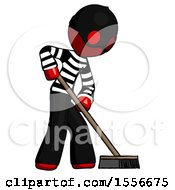 Poster, Art Print Of Red Thief Man Cleaning Services Janitor Sweeping Side View