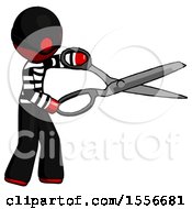 Poster, Art Print Of Red Thief Man Holding Giant Scissors Cutting Out Something
