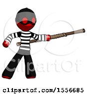 Poster, Art Print Of Red Thief Man Bo Staff Pointing Right Kung Fu Pose