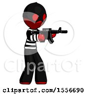 Poster, Art Print Of Red Thief Man Shooting Automatic Assault Weapon