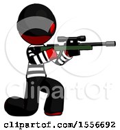 Poster, Art Print Of Red Thief Man Kneeling Shooting Sniper Rifle