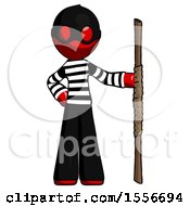 Poster, Art Print Of Red Thief Man Holding Staff Or Bo Staff