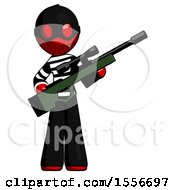 Poster, Art Print Of Red Thief Man Holding Sniper Rifle Gun