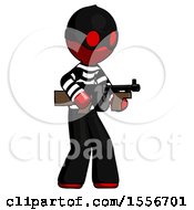 Poster, Art Print Of Red Thief Man Tommy Gun Gangster Shooting Pose