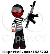 Poster, Art Print Of Red Thief Man Holding Automatic Gun