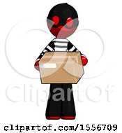 Red Thief Man Holding Box Sent Or Arriving In Mail