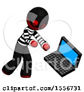 Poster, Art Print Of Red Thief Man Throwing Laptop Computer In Frustration