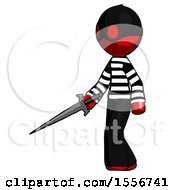 Poster, Art Print Of Red Thief Man With Sword Walking Confidently