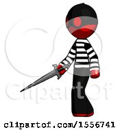 Red Thief Man With Sword Walking Confidently