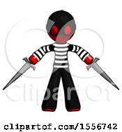 Poster, Art Print Of Red Thief Man Two Sword Defense Pose