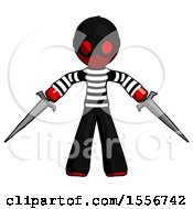 Red Thief Man Two Sword Defense Pose