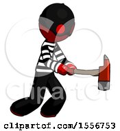 Poster, Art Print Of Red Thief Man With Ax Hitting Striking Or Chopping