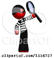 Poster, Art Print Of Red Thief Man Inspecting With Large Magnifying Glass Facing Up