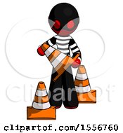 Poster, Art Print Of Red Thief Man Holding A Traffic Cone