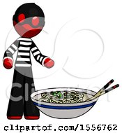 Poster, Art Print Of Red Thief Man And Noodle Bowl Giant Soup Restaraunt Concept