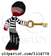 Red Thief Man With Big Key Of Gold Opening Something