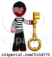 Red Thief Man Holding Key Made Of Gold
