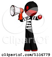 Poster, Art Print Of Red Thief Man Shouting Into Megaphone Bullhorn Facing Left
