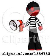 Poster, Art Print Of Red Thief Man Holding Megaphone Bullhorn Facing Right