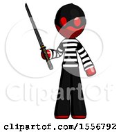 Poster, Art Print Of Red Thief Man Standing Up With Ninja Sword Katana
