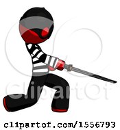 Red Thief Man With Ninja Sword Katana Slicing Or Striking Something
