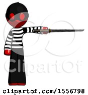 Poster, Art Print Of Red Thief Man Standing With Ninja Sword Katana Pointing Right