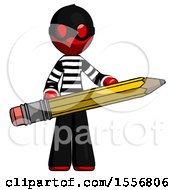 Poster, Art Print Of Red Thief Man Writer Or Blogger Holding Large Pencil