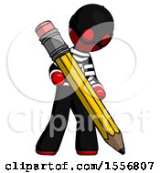 Poster, Art Print Of Red Thief Man Writing With Large Pencil