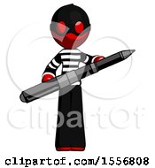 Red Thief Man Posing Confidently With Giant Pen
