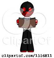 Poster, Art Print Of Red Thief Man Reading Book While Standing Up Facing Viewer