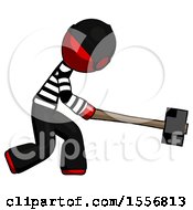 Poster, Art Print Of Red Thief Man Hitting With Sledgehammer Or Smashing Something