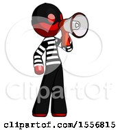 Poster, Art Print Of Red Thief Man Shouting Into Megaphone Bullhorn Facing Right