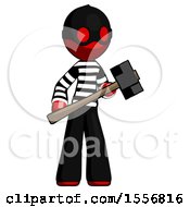 Poster, Art Print Of Red Thief Man With Sledgehammer Standing Ready To Work Or Defend