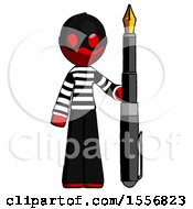 Poster, Art Print Of Red Thief Man Holding Giant Calligraphy Pen