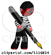Poster, Art Print Of Red Thief Man Drawing Or Writing With Large Calligraphy Pen
