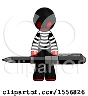 Poster, Art Print Of Red Thief Man Weightlifting A Giant Pen